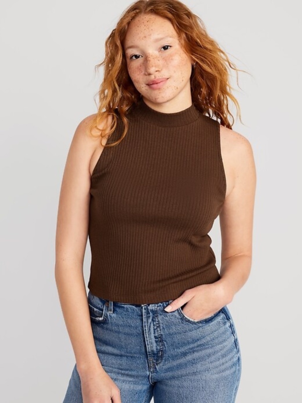 💕2 for $15💕 Old Navy Brown Fitted Sleeveless Mock-Neck Top